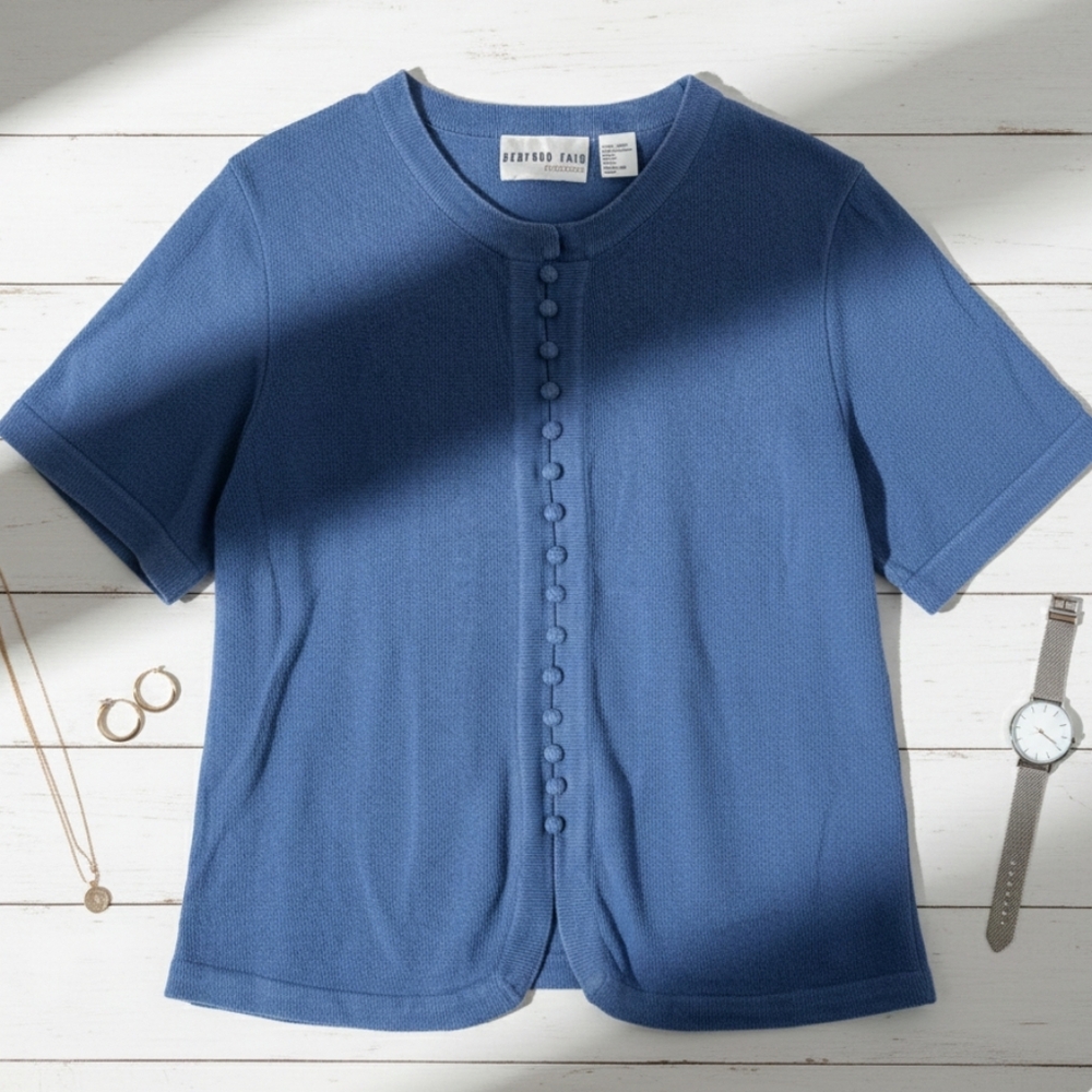 Bedford Fair Lifestyles Ramie Button Front Knit Top | Women’s Large